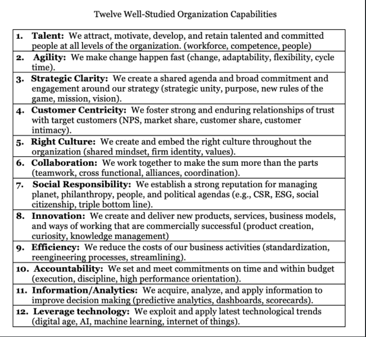twelve wellStudied organisational capabilities 